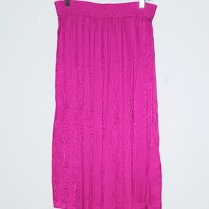 Pleated Silk Skirt 100% Silk Papell Too Magenta Elastic 2" Waistband Vin…